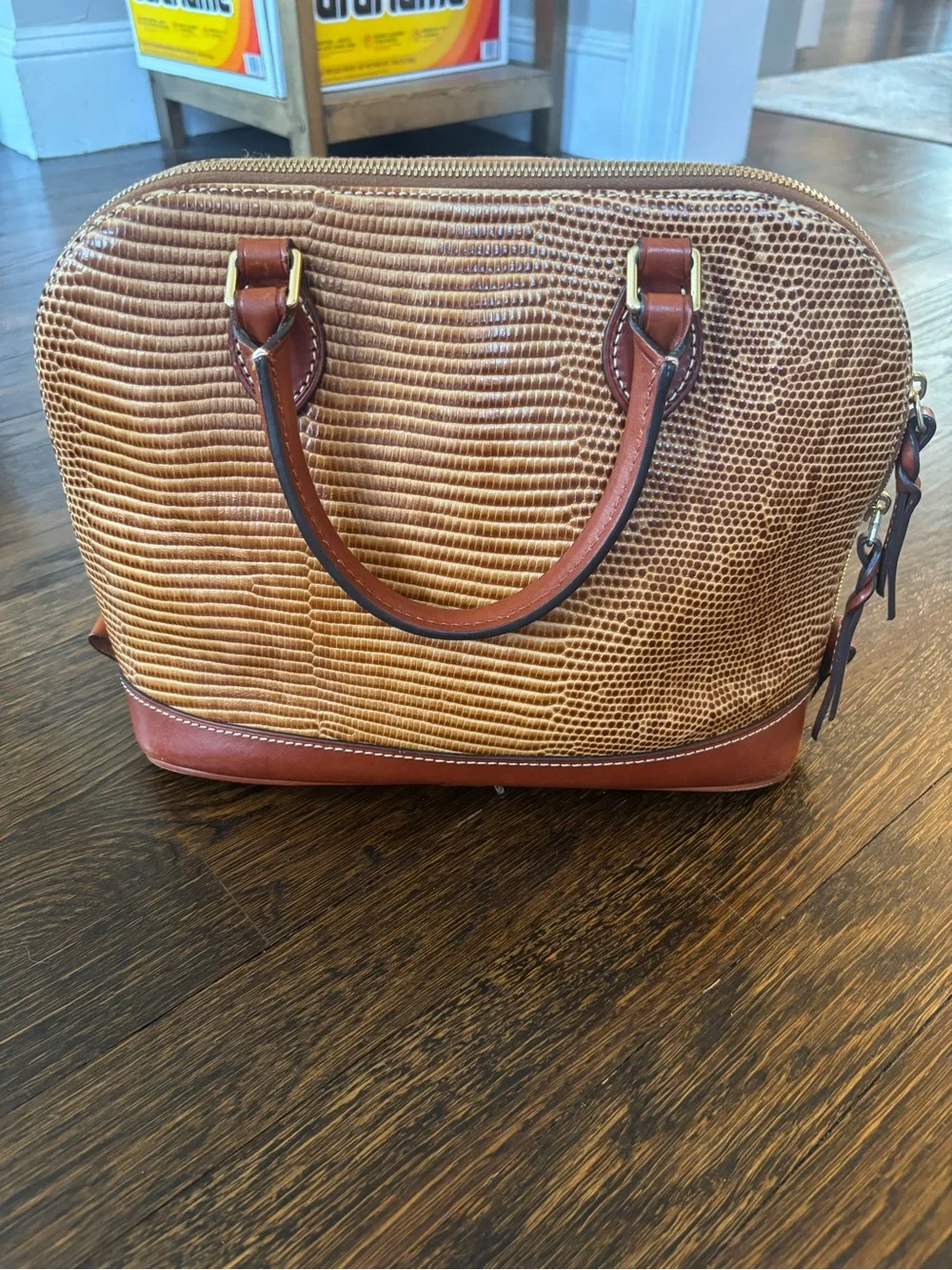 Dooney & Bourke Brown Tan Lizard-Embossed Satchel